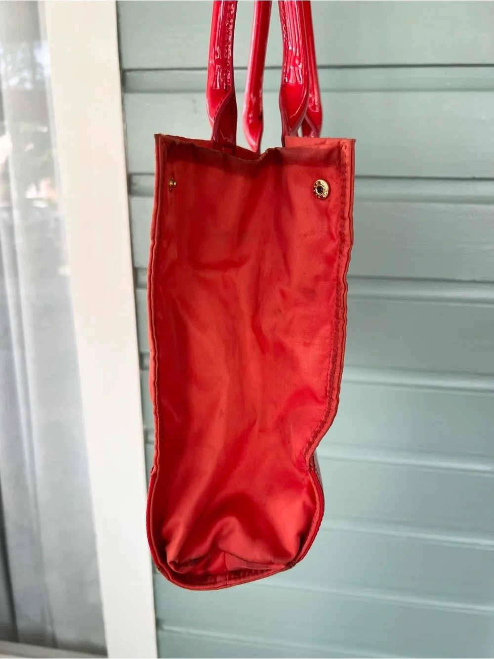 Tory Burch orange Ella tote bag shoulder purse nylon patent leather fall play